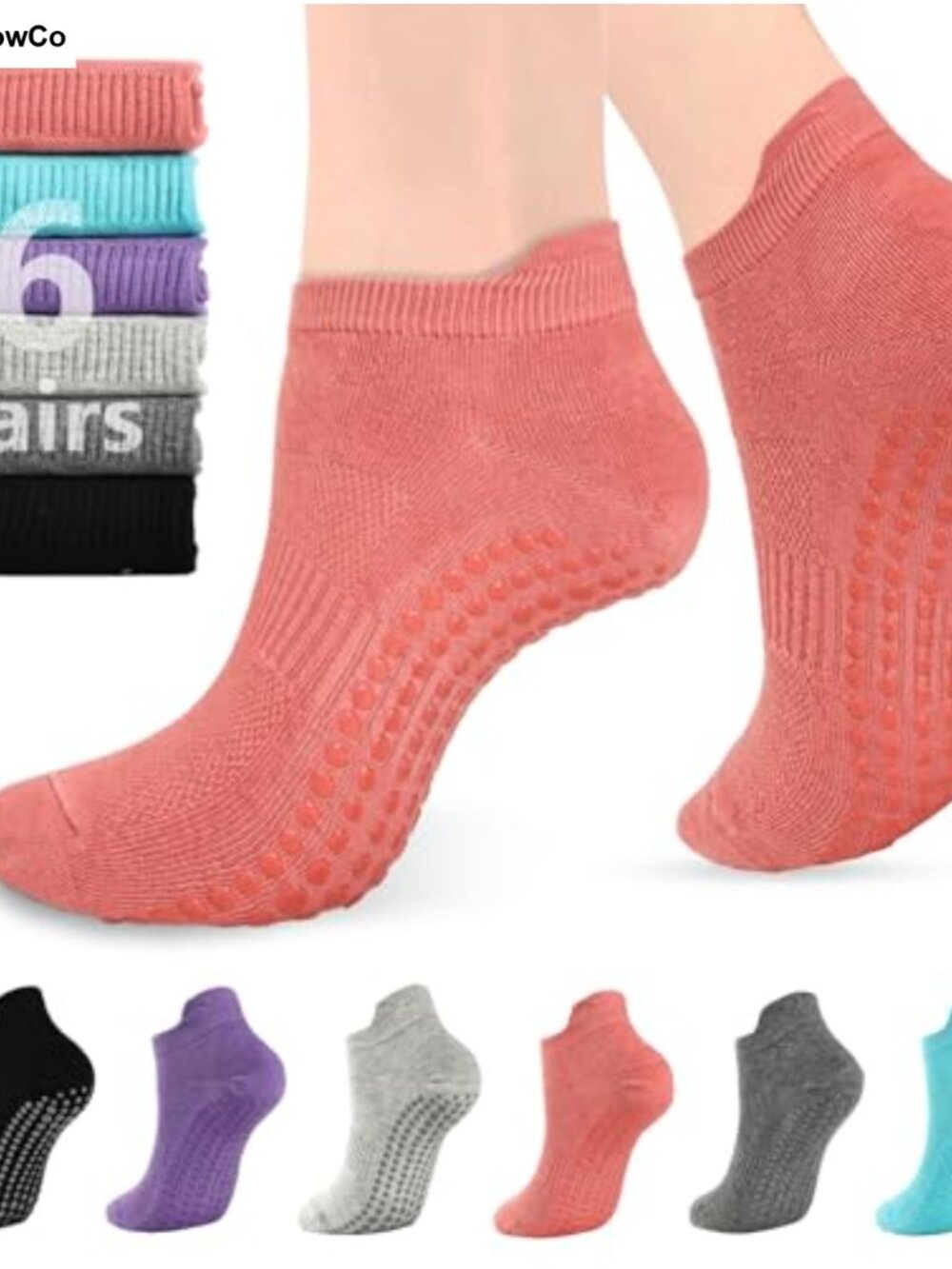 6 Pairs Pilates Socks with Grips for Women Non-Slip Grippy Yoga Barre Workout